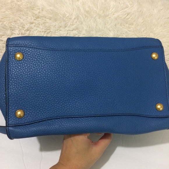 Prada Authentic Satchel Bag Pebbled Leather Blue - Picture 7 of 15